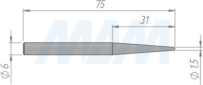 Размеры фрезы гравировальной D=1,5, CL=30,5, SD=6, TL=75, Z=2 (артикул TBN1.5-30.5S675Z2)