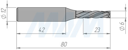 Размеры прямой фрезы для фрезерования и раскроя ЛДСП/МДФ D=6, H=22, S=12, Z=2+2 (артикул TC622S12Z2)