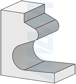 Форма обработки фрезой профильной D=47 H=28,7 S=12 Z=2 R1=3,2 R2=6,35 (артикул C119-47-28S12)