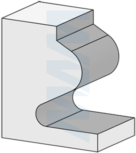 Форма обработки фрезой профильной D=47 H=28,7 S=12 Z=2 R1=3,2 R2=6,35 (артикул C120-47-28S12)