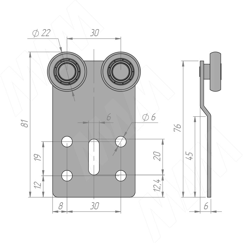 Верхний ролик "T" для двери до 50 кг фото товара 3 - 2215 KOP-T/50N