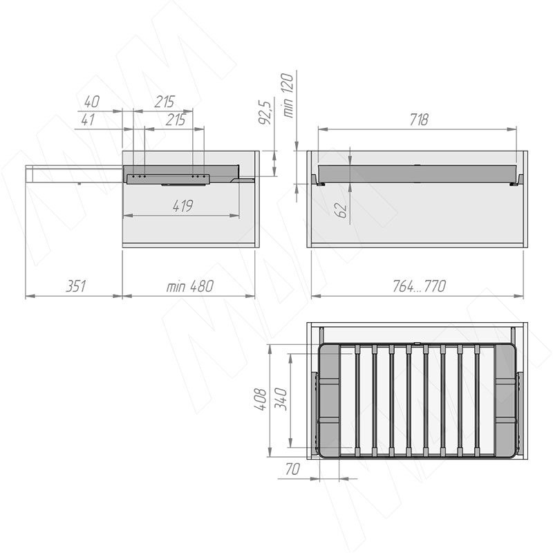 ESENTA Вешало для брюк, 800 мм, графит, плавн. закр. фото товара 10 - ES80TRGP