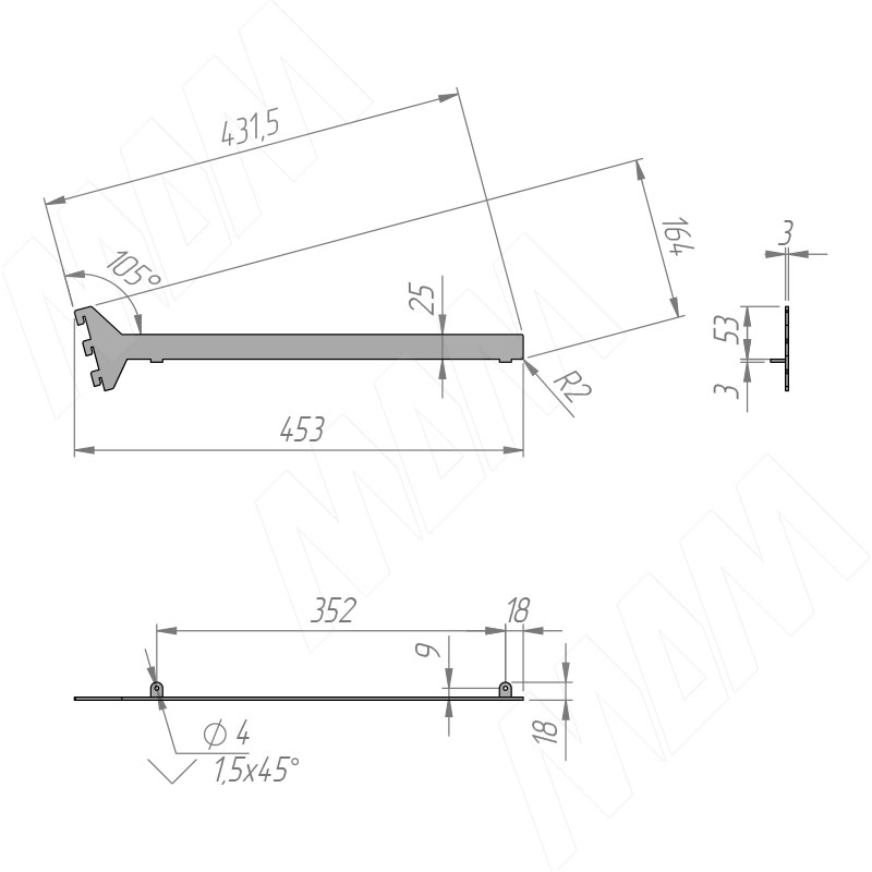 VERTIKO Кронштейн наклонный для деревянной полки 25 мм, левый, черный, L-400 мм VR40SR25LBL, фото 1