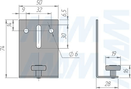 Размеры нижнего ролика для задней двери до 50 кг (артикул 3321ID)