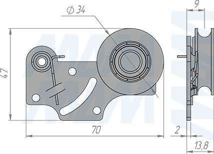 Размеры верхнего ролика системы FAST (артикул 4422TS)