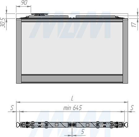 Установка доводчика INTEGRO для шкафа-купе (артикул DA50), схема 1