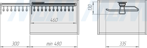 Установка вешала ESENTA для брюк с креплением к полке, плавное закрывание (артикул ES46TRS), схема 1