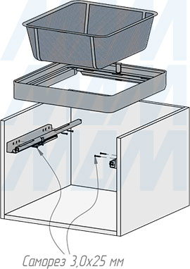 Установка выдвижной корзины ESENTA с плавным закрыванием для белья в корпус шириной 500 мм (артикул ES50BA), схема 2