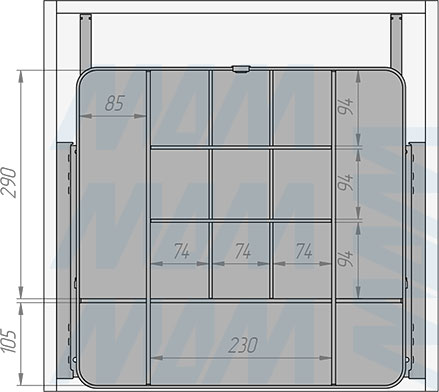 Размеры выдвижного органайзера ESENTA с плавным закрыванием для аксессуаров  в корпус шириной 500 мм (артикул ES50OR)
