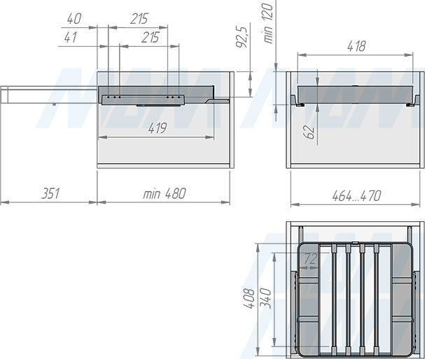Установка вешала ESENTA с плавным закрыванием для брюк в корпус шириной 500 мм (артикул ES50TR), схема 1