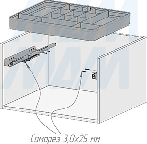 Установка выдвижного органайзера ESENTA с плавным закрыванием для аксессуаров  в корпус шириной 600 мм (артикул ES60OR), схема 2