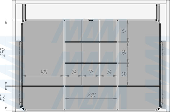 Размеры выдвижного органайзера ESENTA с плавным закрыванием для аксессуаров  в корпус шириной 700 мм (артикул ES70OR)