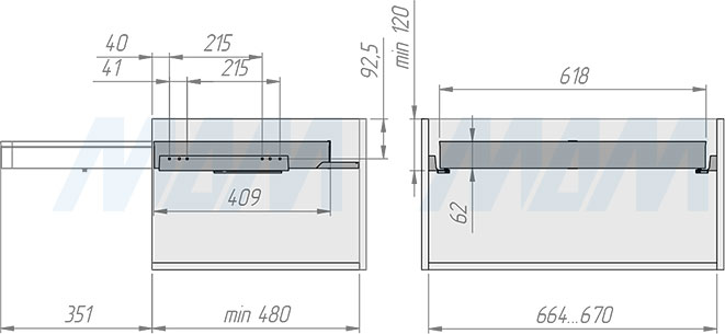 Установка выдвижного органайзера ESENTA с плавным закрыванием для аксессуаров  в корпус шириной 700 мм (артикул ES70OR), схема 1