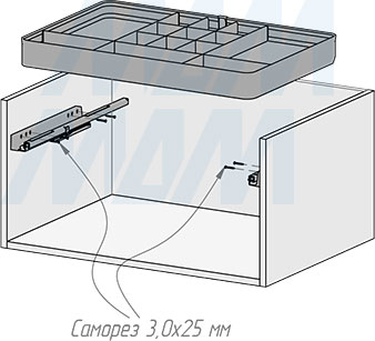 Установка выдвижного органайзера ESENTA с плавным закрыванием для аксессуаров  в корпус шириной 700 мм (артикул ES70OR), схема 2