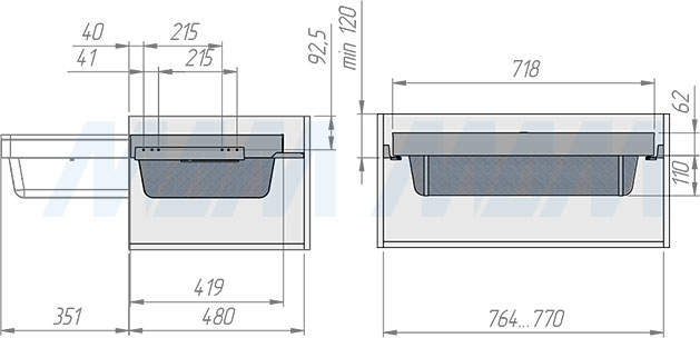 Установка выдвижной корзины ESENTA с плавным закрыванием для белья в корпус шириной 800 мм (артикул ES80BA), схема 1