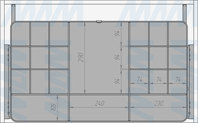 Размеры выдвижного органайзера ESENTA с плавным закрыванием для аксессуаров  в корпус шириной 800 мм (артикул ES80OR)