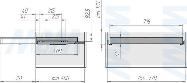 Установка выдвижного органайзера ESENTA с плавным закрыванием для аксессуаров  в корпус шириной 800 мм (артикул ES80OR), схема 1