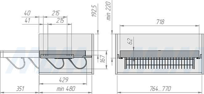 Установка выдвижной корзины ESENTA с плавным закрыванием для обуви в корпус шириной 800 мм (артикул ES80SH), схема 1