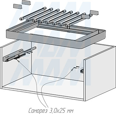 Установка вешала ESENTA с плавным закрыванием для брюк в корпус шириной 800 мм (артикул ES80TR), схема 2