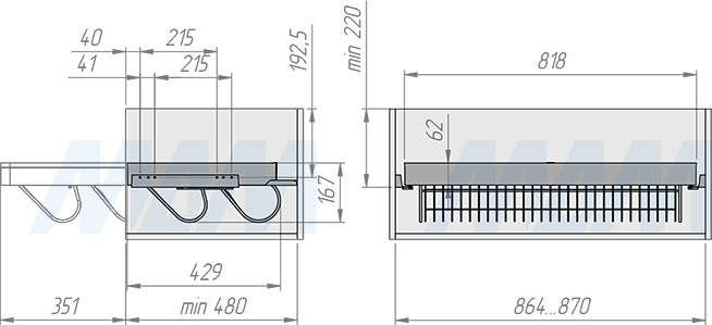 Установка выдвижной корзины ESENTA с плавным закрыванием для обуви в корпус шириной 900 мм (артикул ES90SH), схема 1