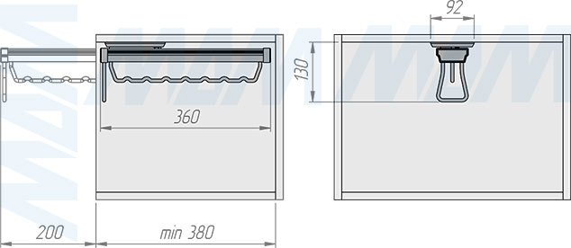 Установка выдвижной штанги ESENTA с плавным закрыванием (артикул ESHA36), схема 1