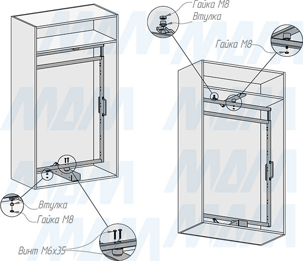 Установка поворотной обувницы ESENTA на 6 полок, высота 1070-1270 мм (артикул ESRSH6), схема 8
