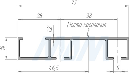 Размеры верхней направляющей раздвижной системы FORTE (артикул FORPR)