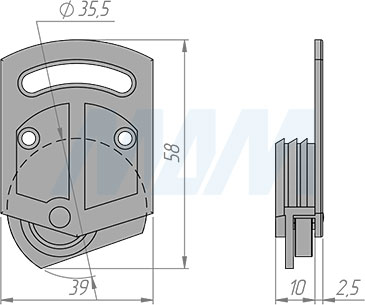 Размеры нижнего ролика раздвижной системы IKM15 (артикул IKM15N)
