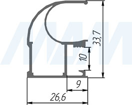 Размеры  асимметричной профиль-ручка INTEGRO (артикул IN0...180A)