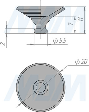 Размеры присоски для панелей и стекла, диаметр 20 мм (артикул JOK.016.00 03)