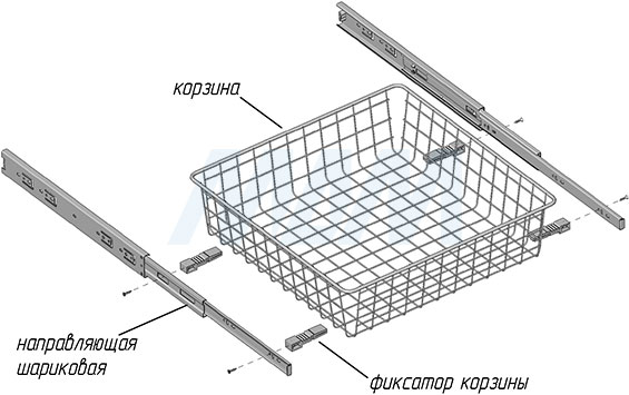 Установка сетчатой корзины BASE на шариковые направляющие (артикул KC)