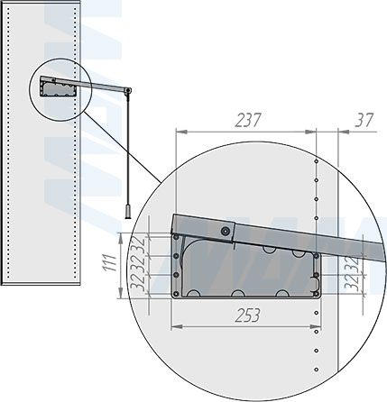 Установка пантографа 50-75 см с нагрузкой 10 кг (артикул LIFT300-5075). схема 2
