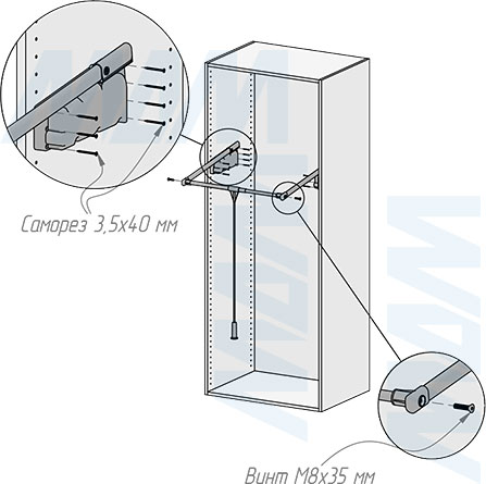 Установка пантографа 50-75 см с нагрузкой 10 кг (артикул LIFT300-5075). схема 3
