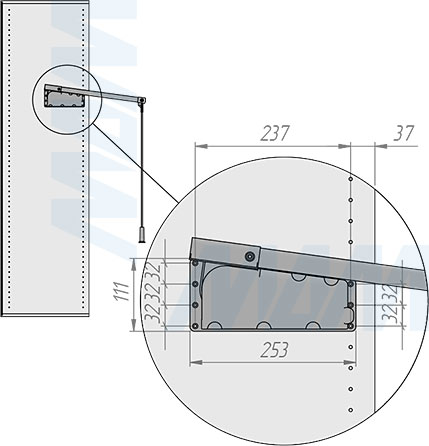 Установка пантографа 75-115 см с нагрузкой 10 кг (артикул LIFT300), схема 2