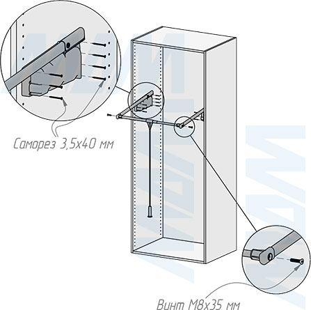 Установка пантографа 75-115 см с нагрузкой 10 кг (артикул LIFT300), схема 3