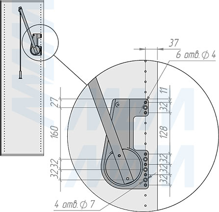Установка пантографа 50-75 см с нагрузкой 15 кг (артикул LIFT700-5075), схема 2