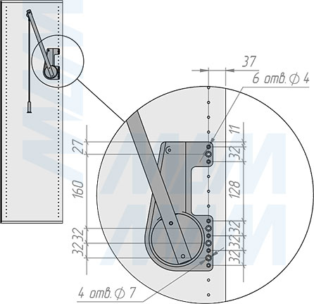 Установка пантографа 75-115 см с нагрузкой 15 кг (артикул LIFT700), схема 2
