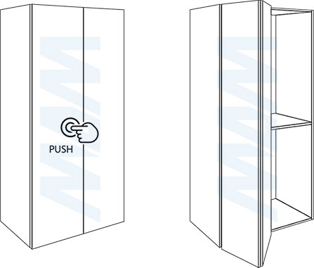 Использование автоматического механизма открывания складной двери системы PS23 для открывания от нажатия