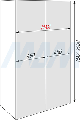 Размеры фасадов при использовании складной системы PS23 без нижней направляющей