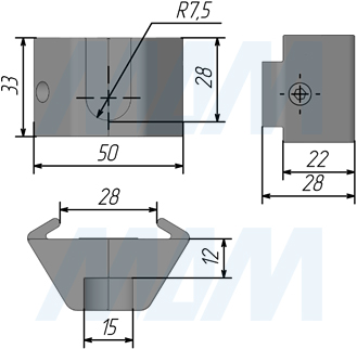 Размеры держателя SLIM для штанги (артикул SL3529N)