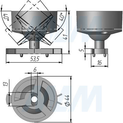 Размеры крепления SLIM к потолку с изменением угла (артикул SL3530)