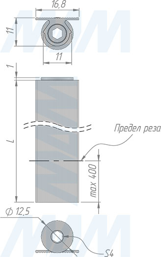 Размеры врезного корректора 17 мм (артикул STWF017)