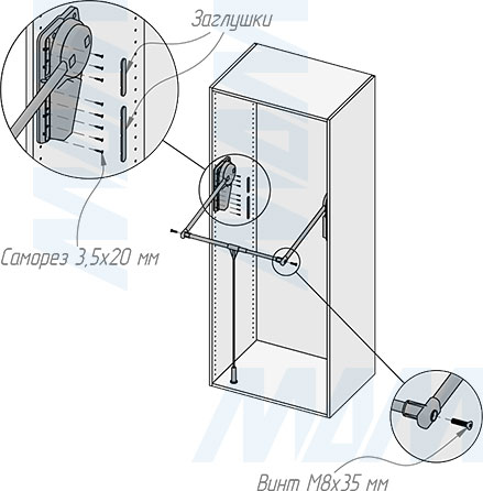 Установка пантографа SUPERLIFT 50-75 см с регулируемой нагрузкой (артикул SUPERLIFT-5075), схема 3