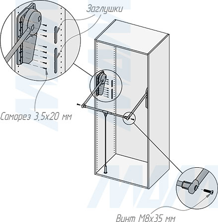Установка пантографа SUPERLIFT 75-115 см с регулируемой нагрузкой (артикул SUPERLIFT), схема 3