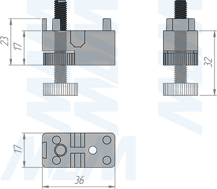 Размеры регулируемой опоры стеллажной (гардеробной) системы UNICO (артикул UN795A02)