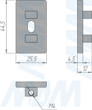 Размеры углового соединения с креплением к стене/потолку стеллажной (гардеробной) системы UNICO (артикул UN795A12), чертеж 1