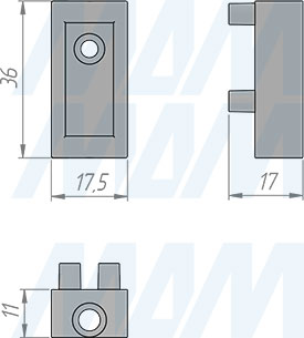 Размеры углового соединения с креплением к стене/потолку стеллажной (гардеробной) системы UNICO (артикул UN795A12), чертеж 2
