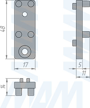 Размеры поперечного крепления стеллажной (гардеробной) системы UNICO (артикул UN795A13), чертеж 2