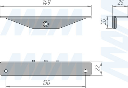 Размеры полкодержателя 150 мм стеллажной (гардеробной) системы UNICO (артикул UN795A150)