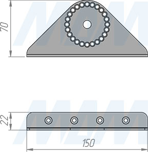 Размеры наклонного полкодержателя стеллажной (гардеробной) системы UNICO (артикул UN795A21), чертеж 2